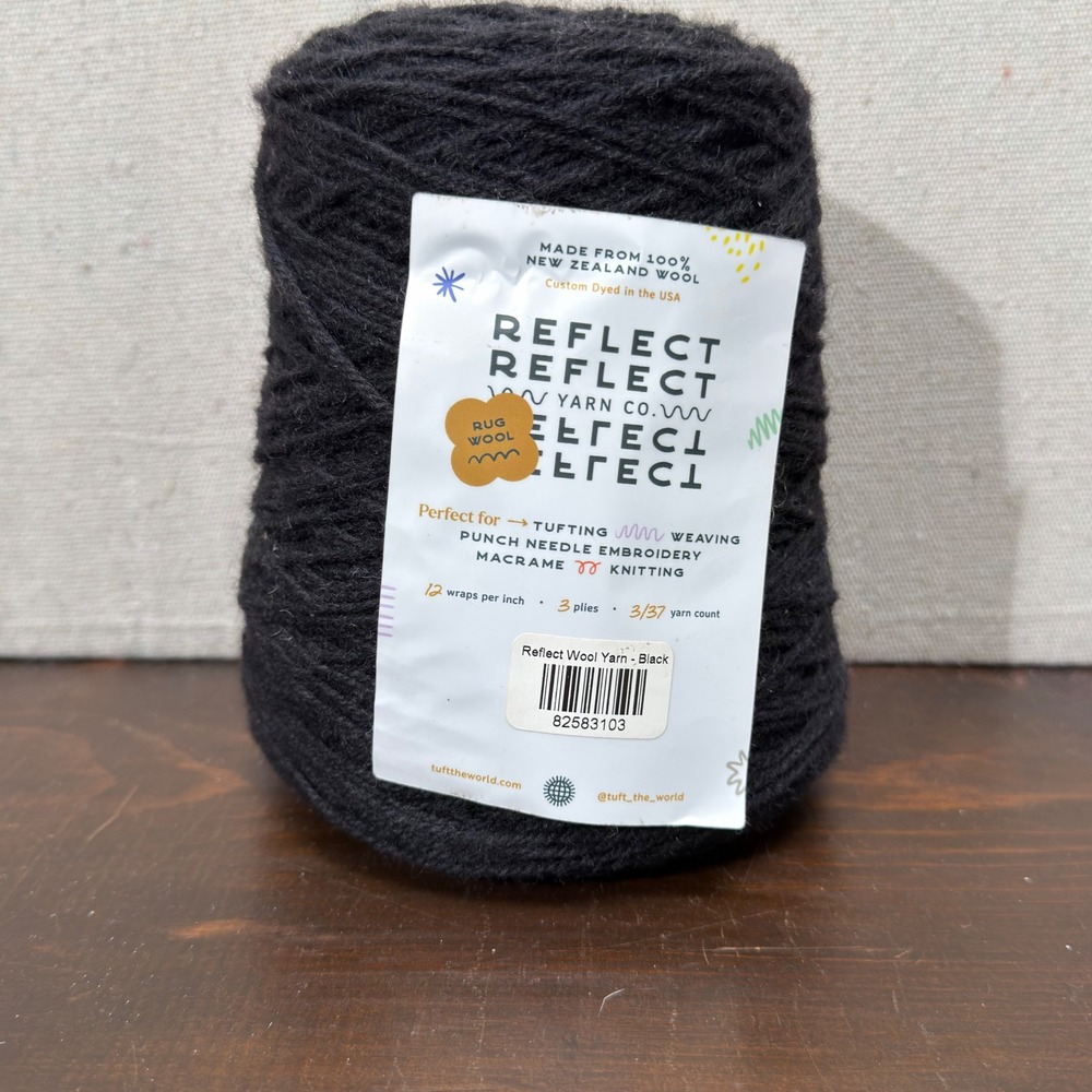 Reflect Yarn Co Rug Wool Yarn Black 100% New Zealand Wool 3-Ply Tufting Weaving